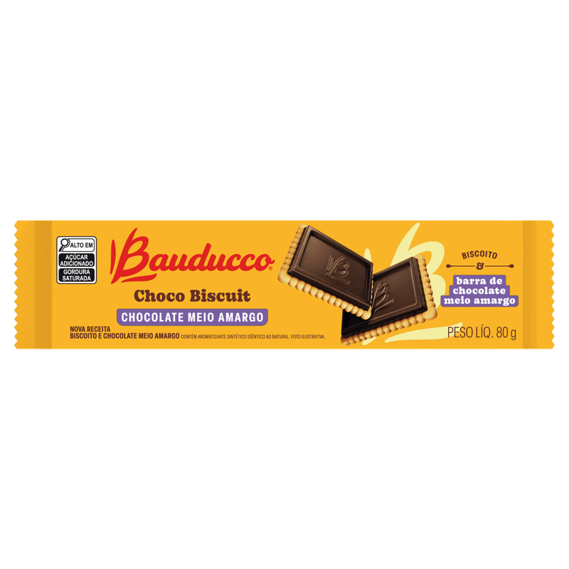 Biscoito Chocolate Meio Amargo Bauducco Choco Biscuit Pacote 80g