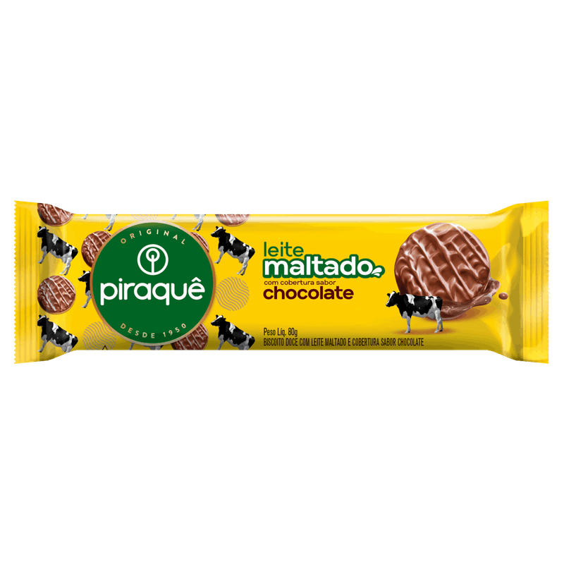 Biscoito Leite Maltado Cobertura Chocolate Piraquê Pacote 80g