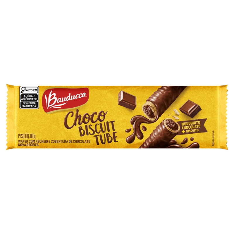Wafer Bauducco Choco Biscuit Tube Pacote 80g