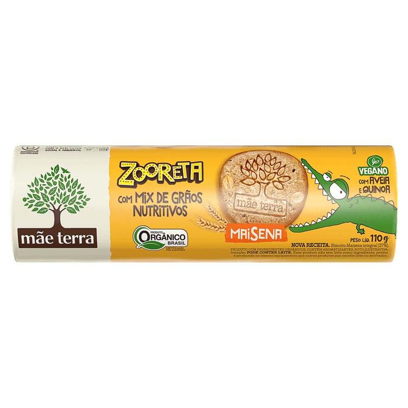 Biscoito Maizena Vegano Integral Orgânico Mãe Terra Zooreta Pacote 110g