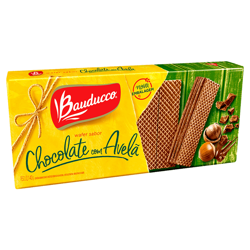 Biscoito Wafer Recheio Chocolate com Avelã Bauducco Pacote 140g