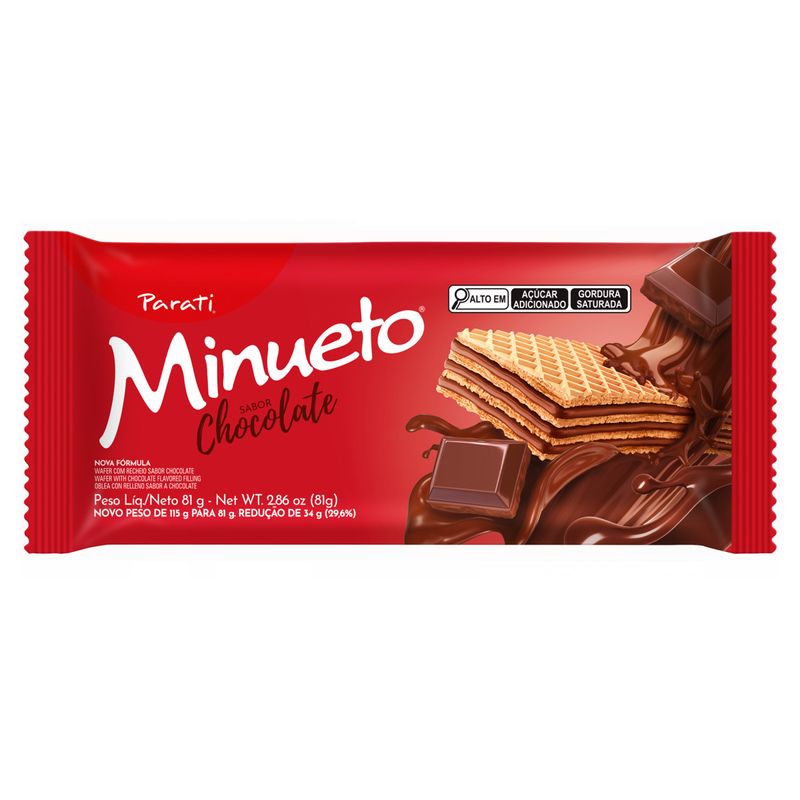 Biscoito Wafer Recheio Chocolate Minueto Pacote 81g