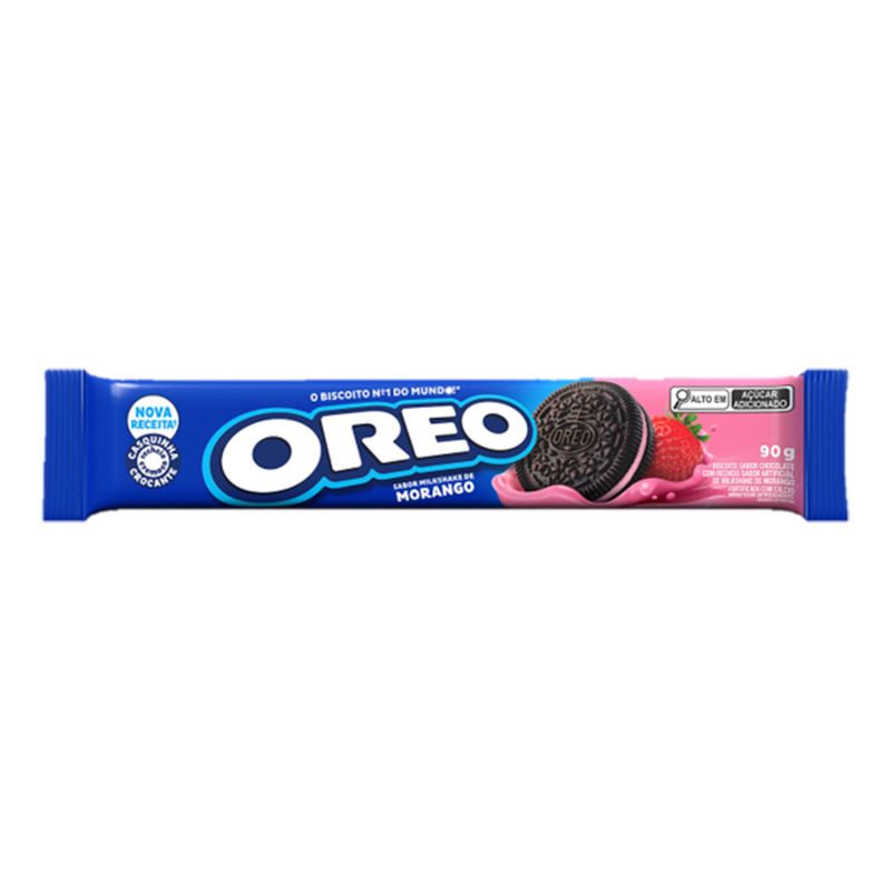Biscoito Chocolate Recheio Milkshake de Morango Oreo Pacote 90g