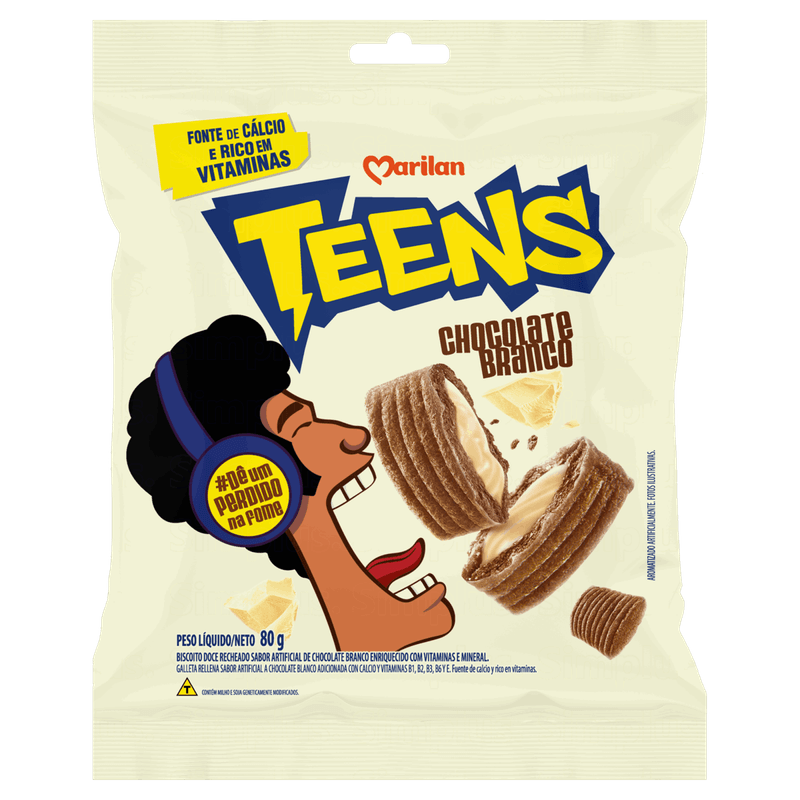 Biscoito Recheio Chocolate Branco Marilan Teens Pacote 80g