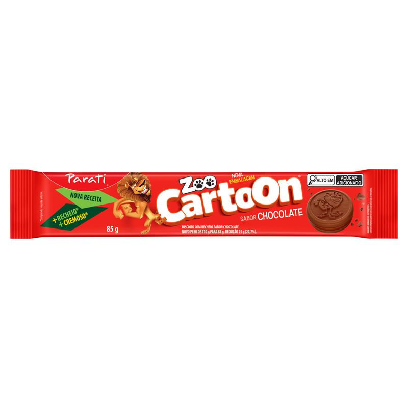 Biscoito Recheio Chocolate Zoo Cartoon Pacote 85g