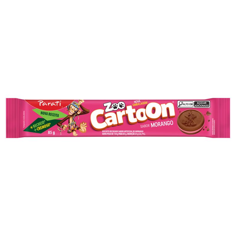 Biscoito Recheio Morango Zoo Cartoon Pacote 85g