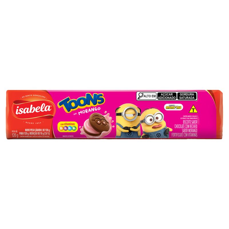 Biscoito Chocolate Recheio Morango Minions Isabela Toons Pacote 120g