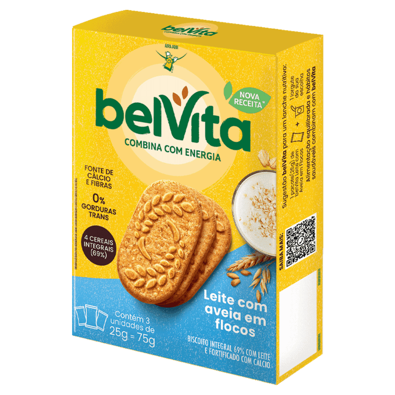 Biscoito Integral Leite com Aveia em Flocos Belvita Caixa 75g 3 Unidades