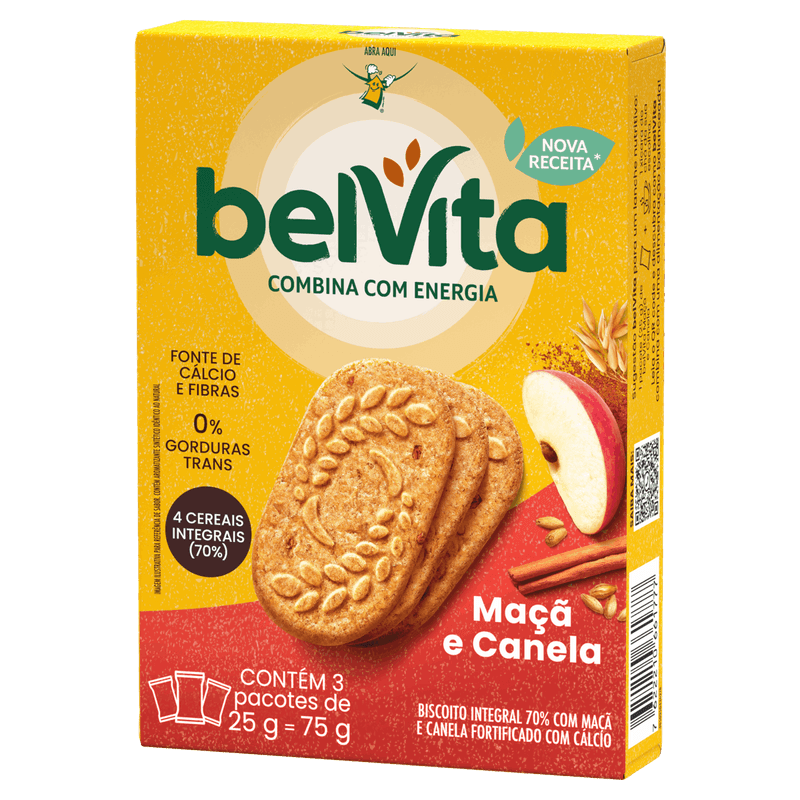 Biscoito Integral Maçã & Canela Belvita Caixa 75g 3 Unidades