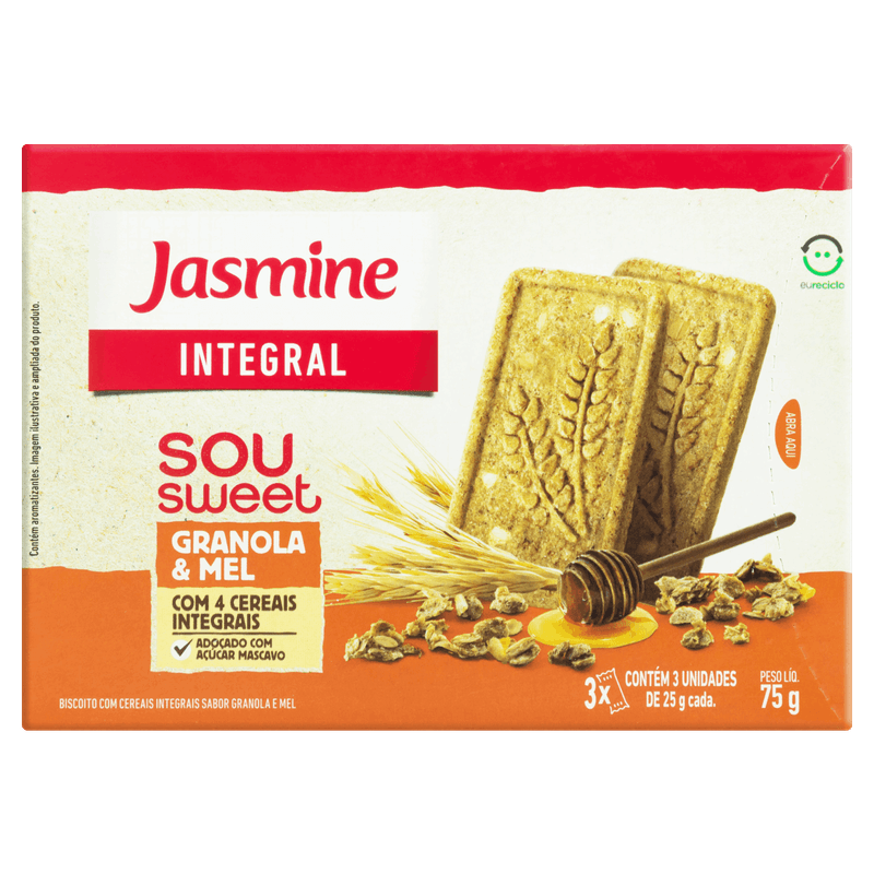 Biscoito Integral Granola & Mel Jasmine Sou Sweet Caixa 75g