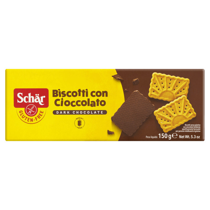 Biscoito Cobertura Chocolate Amargo sem Glúten Schär Caixa 150g