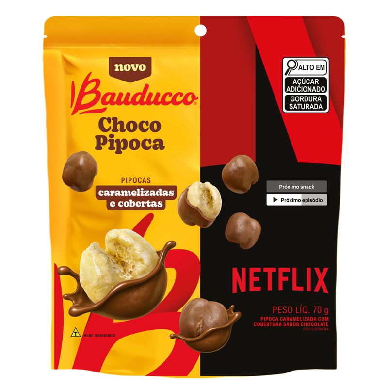 Pipoca Caramelizada Cobertura Chocolate Netflix Bauducco Choco Pipoca Pouch 70g