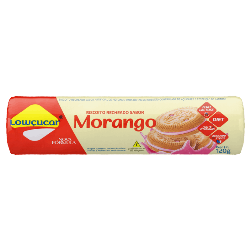 Biscoito Recheio Morango Zero Lactose Zero Açúcar Lowçucar Pacote 120g