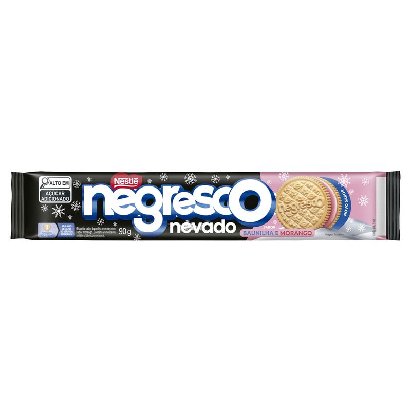Biscoito Baunilha Recheio Morango Negresco Nevado Pacote 90g