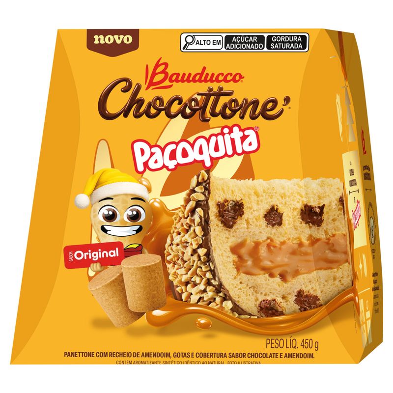 Panettone com Gotas de Chocolate Paçoquita Original Bauducco Chocottone Caixa 450g