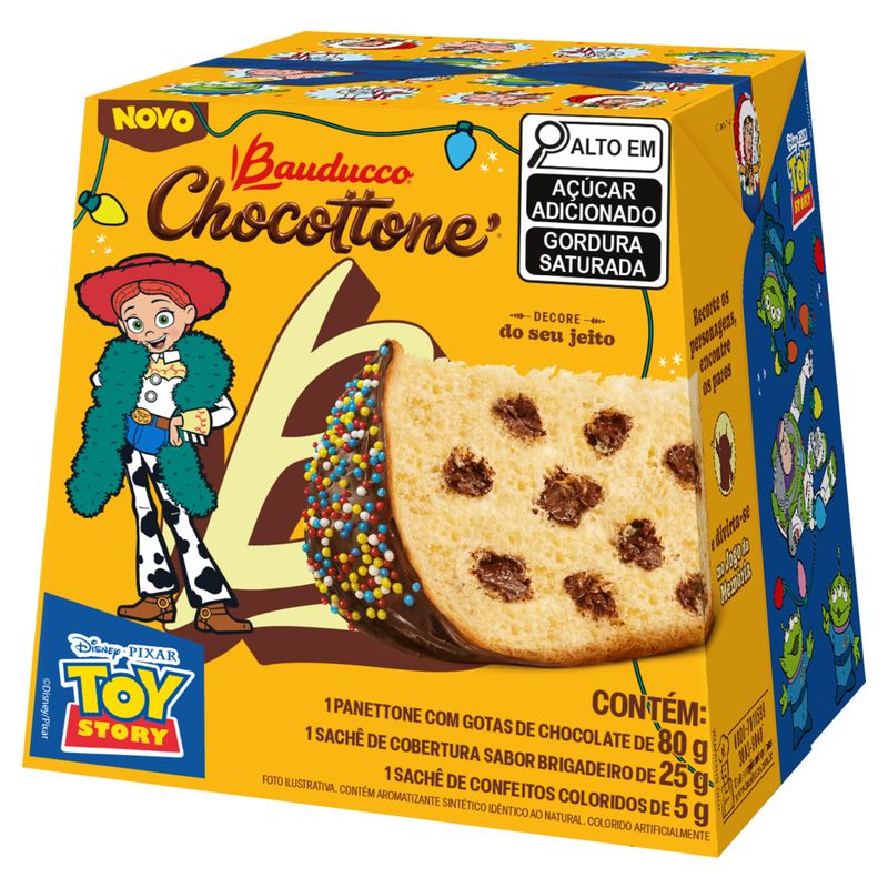 Minipanettone com Gotas de Chocolate Toy Story Bauducco Chocottone Caixa 110g