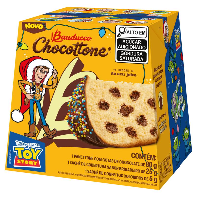 Minipanettone com Gotas de Chocolate Toy Story Bauducco Chocottone Caixa 110g