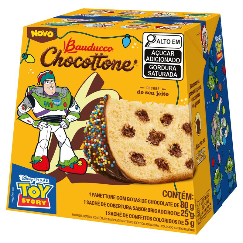 Minipanettone com Gotas de Chocolate Toy Story Bauducco Chocottone Caixa 110g