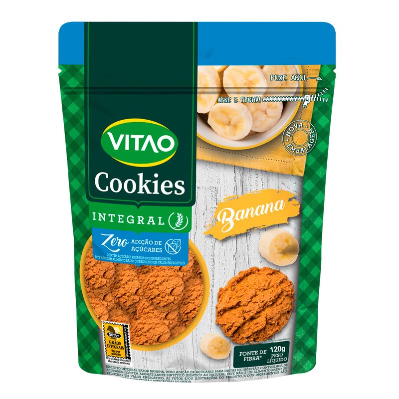 Biscoito Cookie Integral Banana Zero Açúcar Vitao Pacote 120g