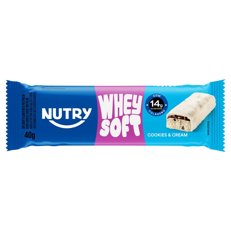 Barra de Proteína Cookies & Cream Nutry Whey Soft Pacote 40g