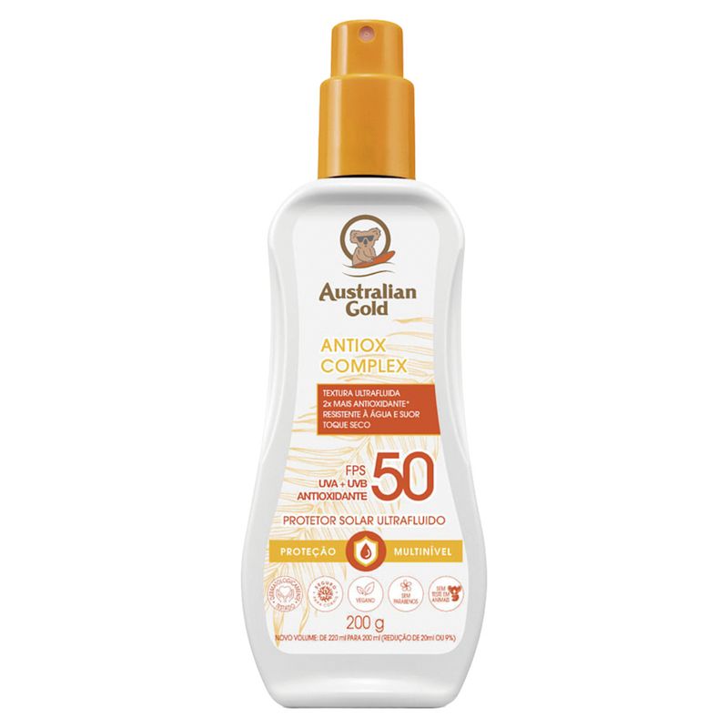 Protetor Solar FPS 50 Australian Gold Antiox Complex Frasco 200ml Spray