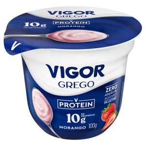 Iogurte Parcialmente Desnatado Grego Morango Zero Lactose Vigor Protein Pote 100g