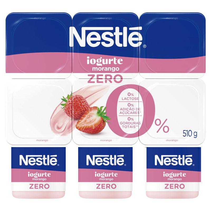 Iogurte Desnatado Morango Zero Lactose Nestlé Bandeja 510g 6 Unidades