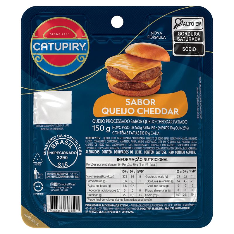 Queijo Processado Fatiado Cheddar Catupiry 150g