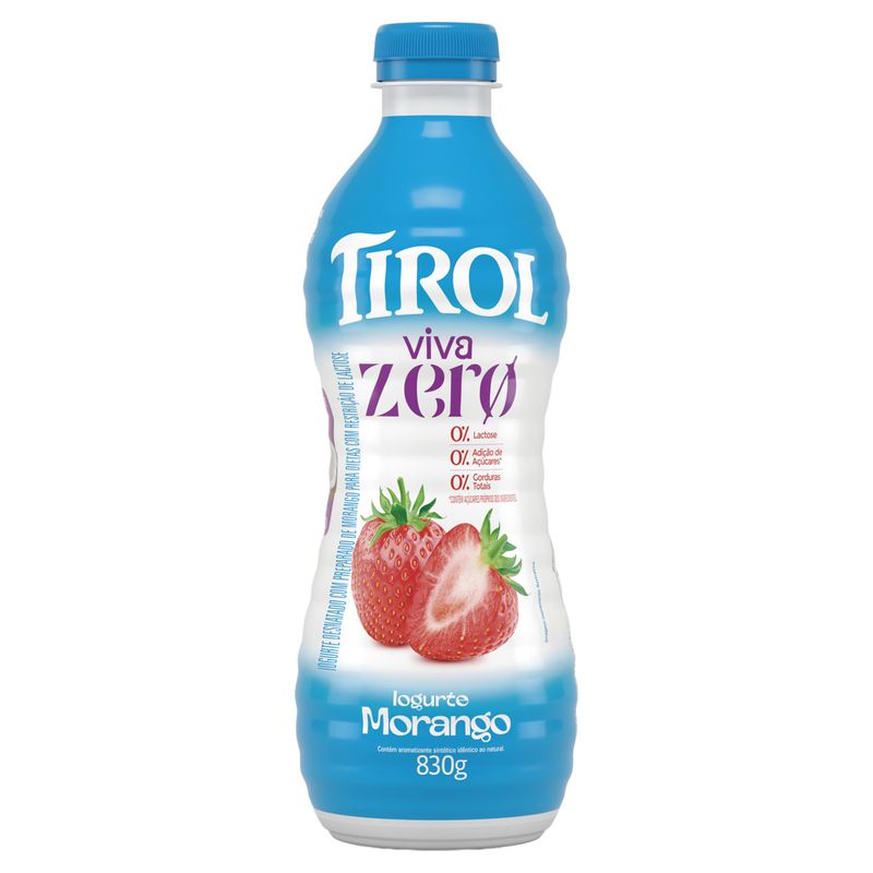 Iogurte Desnatado Morango Tirol Zero Garrafa 830g