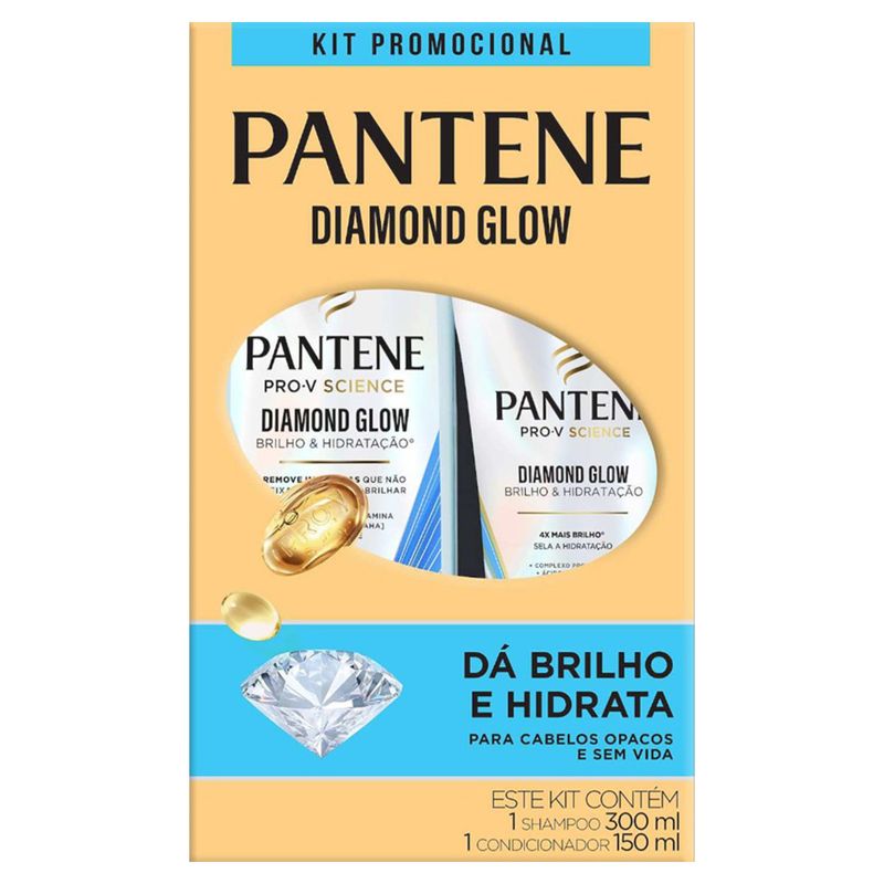 Kit Shampoo 300ml + Condicionador 150ml Pantene Diamond Glow Brilho & Hidratação