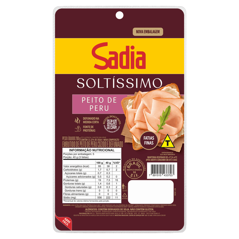 Peito de Peru Fatiado Defumado Sadia Soltíssimo 200g