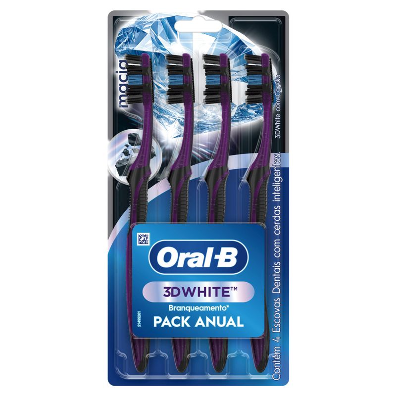 Escova Dental Macia Carvão Oral-B 3D White 4 Unidades