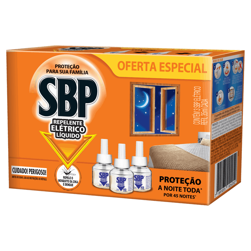 Repelente Líquido Elétrico SBP Caixa 3 Unidades 35ml Cada