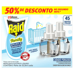 Repelente Líquido Elétrico 45 Noites Raid Family Caixa 2 Unidades 32,9ml Cada Grátis 50% de Desconto no Segundo Refil