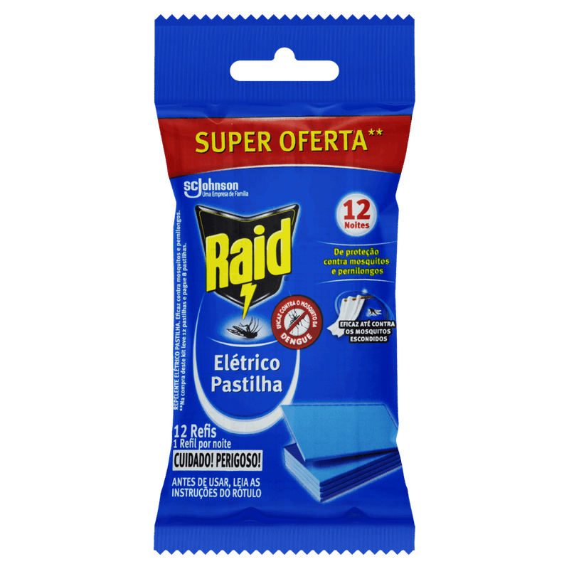 Repelente Pastilha Elétrico 12 Noites Raid Pacote 12 Unidades Refil