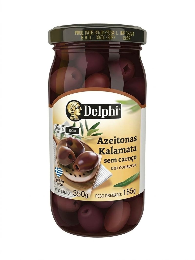 Azeitona Preta Kalamata Delphi sem Caroço em Conserva Vidro 185g