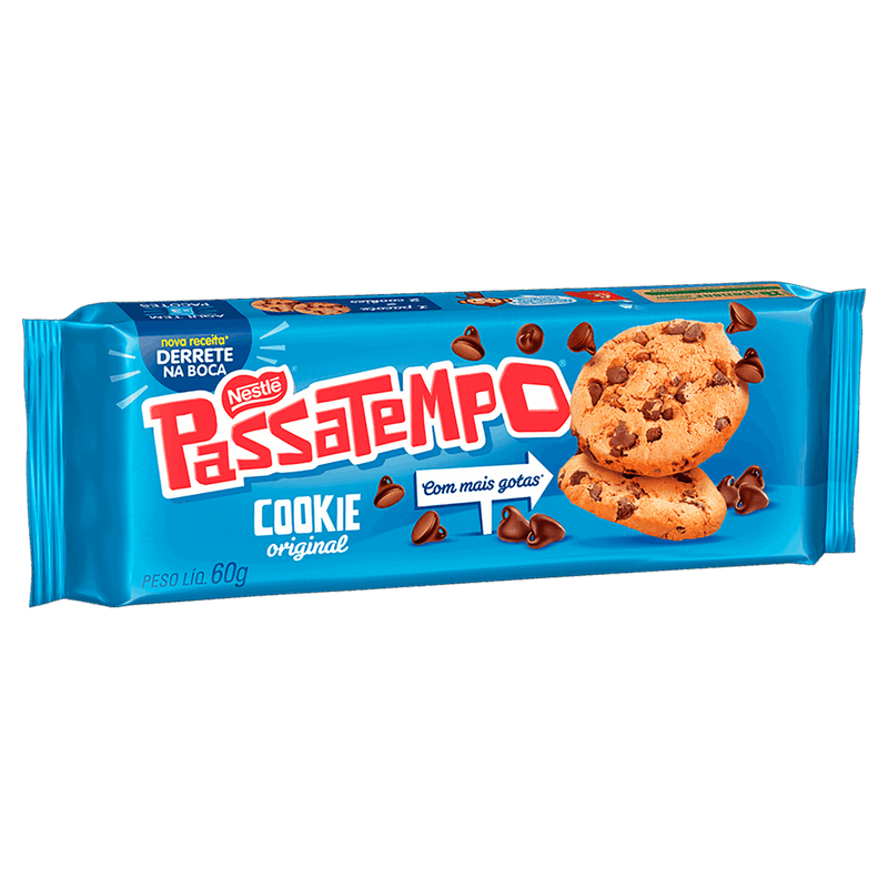 Biscoito Cookie Original Leite com Gotas de Chocolate Passatempo Pacote 60g