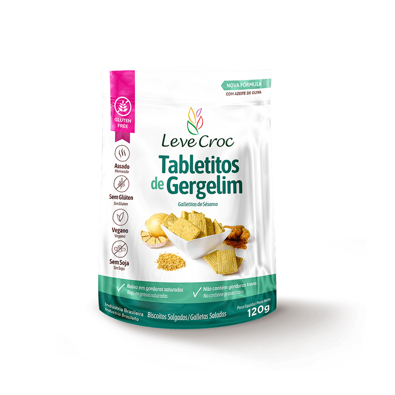 Biscoito Salgado Tabletitos de Gergelim Leve Croc Pacote 120g