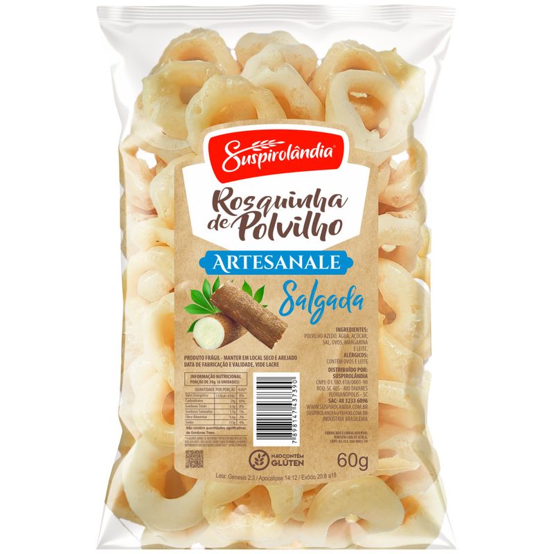 Rosquinha de Polvilho Suspirolândia Sem Gluten Salgada Artesanale Pacote 60gr