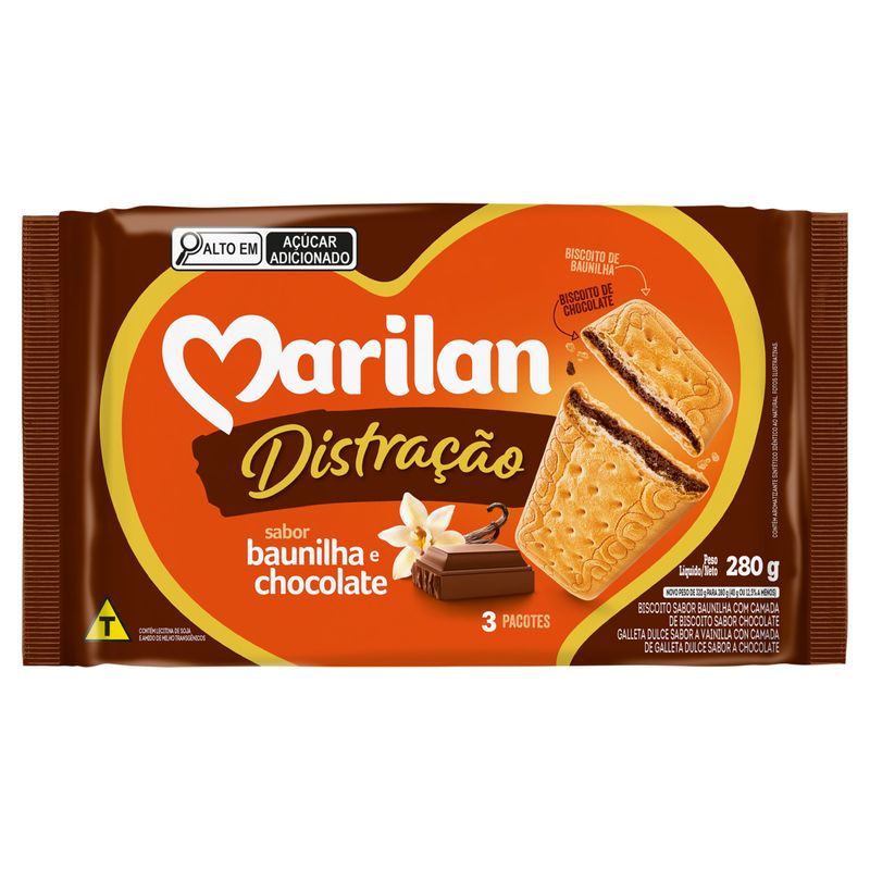 Biscoito Baunilha e Chocolate Marilan Distração Pacote 280g