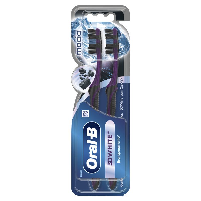 Escova Dental Macia Carvão Oral-B 3D White 2 Unidades
