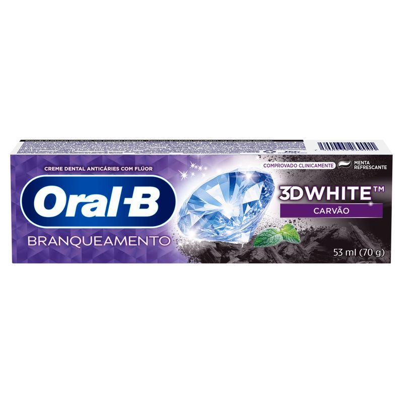 Creme Dental Carvão Menta Refrescante Oral-B 3D White Caixa 70g