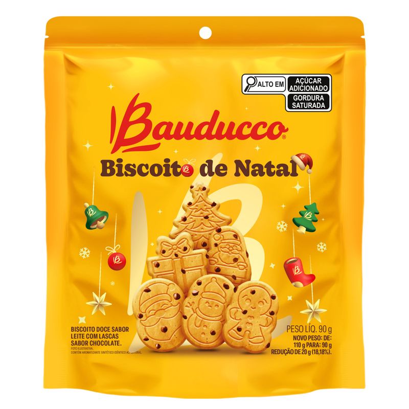 Biscoito de Natal Leite com Lascas de Chocolate Bauducco Pouch 90g