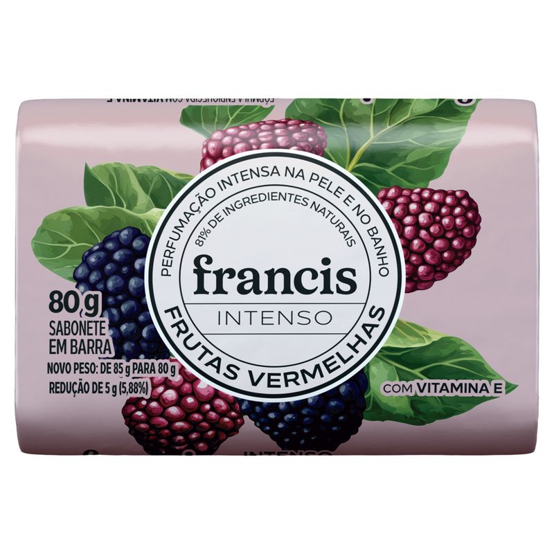 Sabonete Barra Frutas Vermelhas Francis Intenso Envoltório 80g