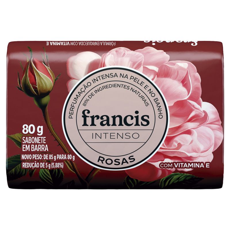Sabonete Barra Rosas Francis Intenso Envoltório 80g