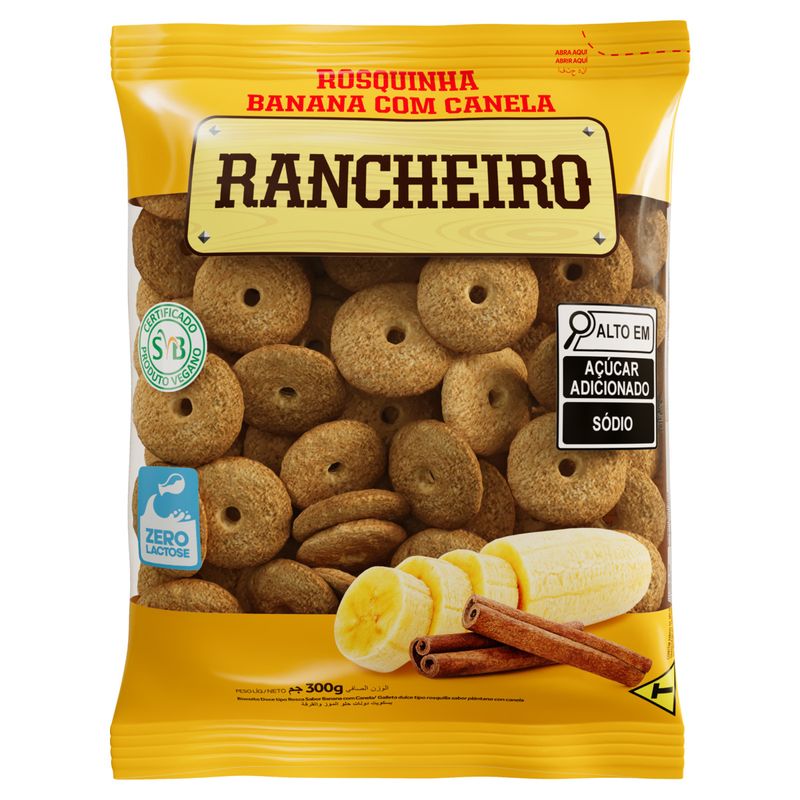 Biscoito Rosquinha Vegano Banana com Canela Rancheiro Pacote 300g