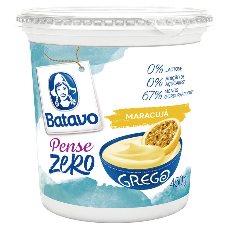 Iogurte Parcialmente Desnatado Grego Maracujá Zero Lactose Batavo Pense Zero Pote 450g