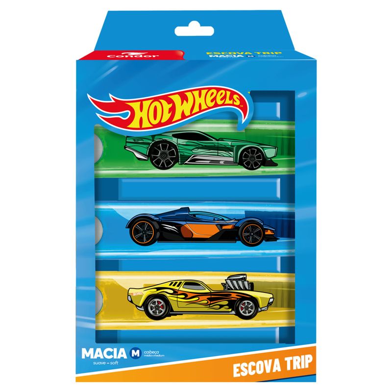 Escova Dental Macia Hot Wheels Condor Trip Cabeça M 3 Unidades