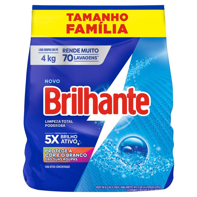 Lava-Roupas Pó Brilhante Limpeza Total Poderosa Pacote 4kg Tamanho Família