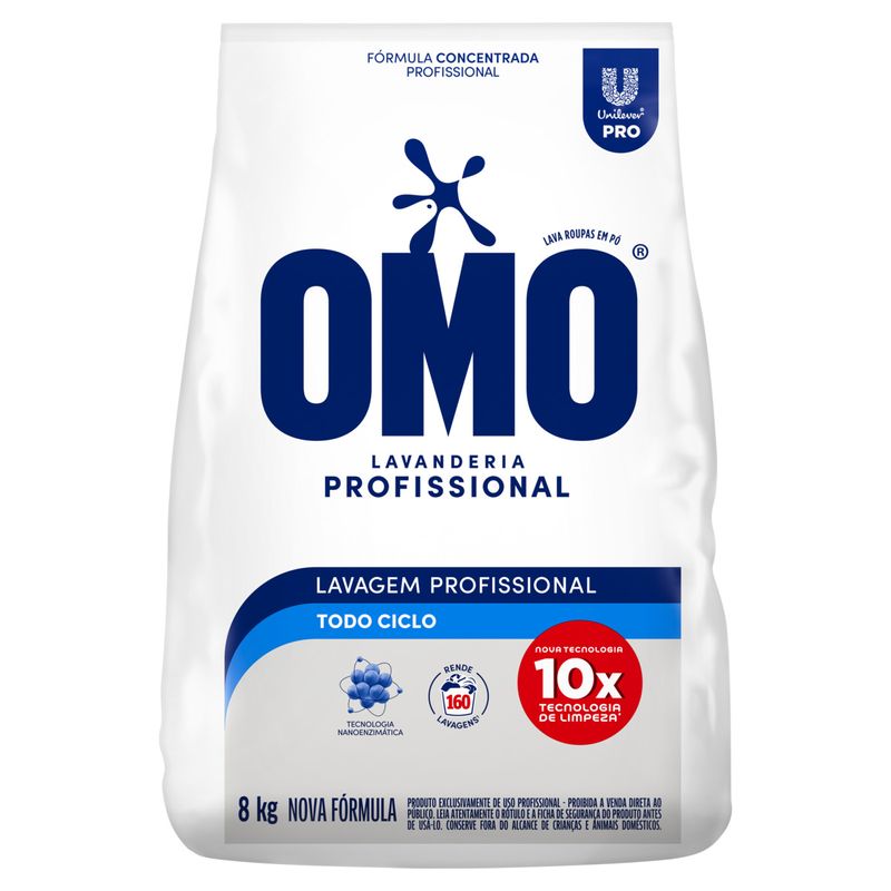 Lava-Roupas Pó Lavanderia Omo Todo Ciclo Profissional Pacote 8kg
